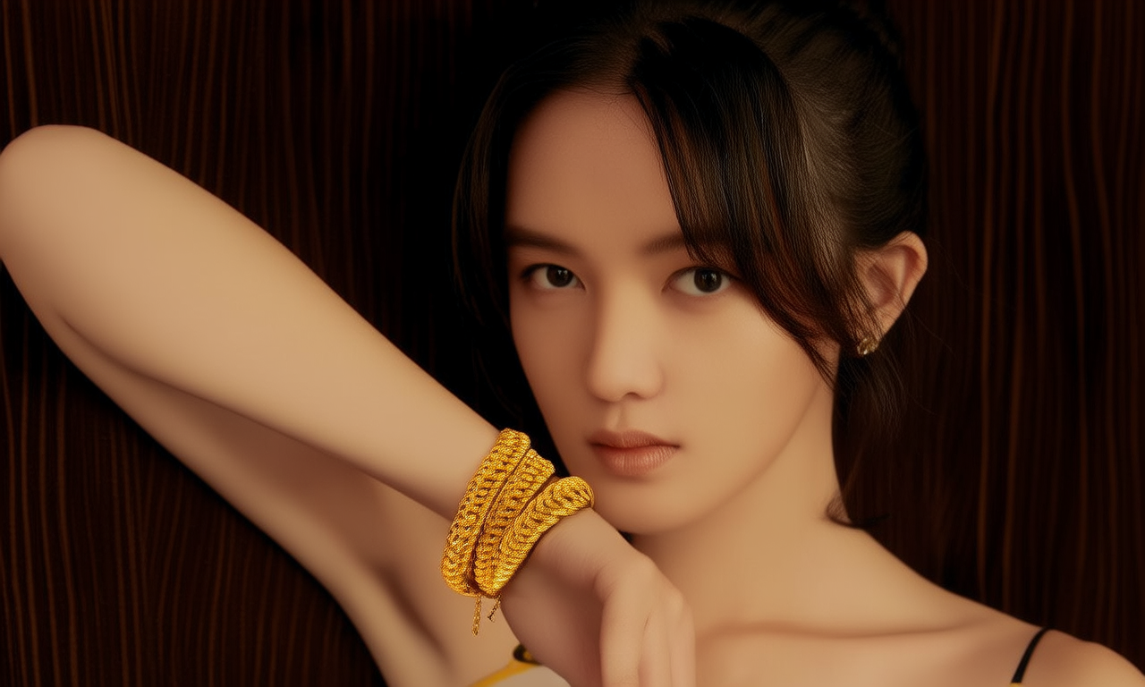 戴黄金手链的图片