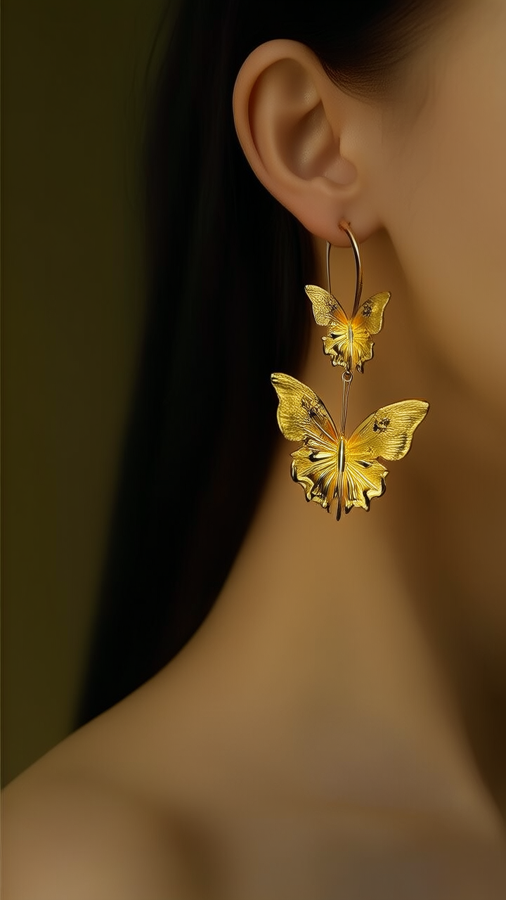 蝴蝶黄金耳环图片